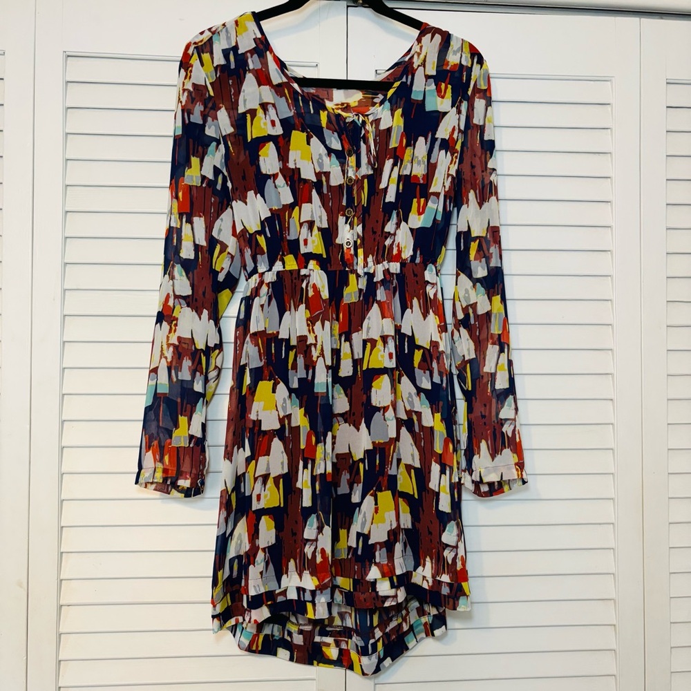 Quiksilver Women’s Long Sleeve Mini Dress Abstract Print Size Small Boho